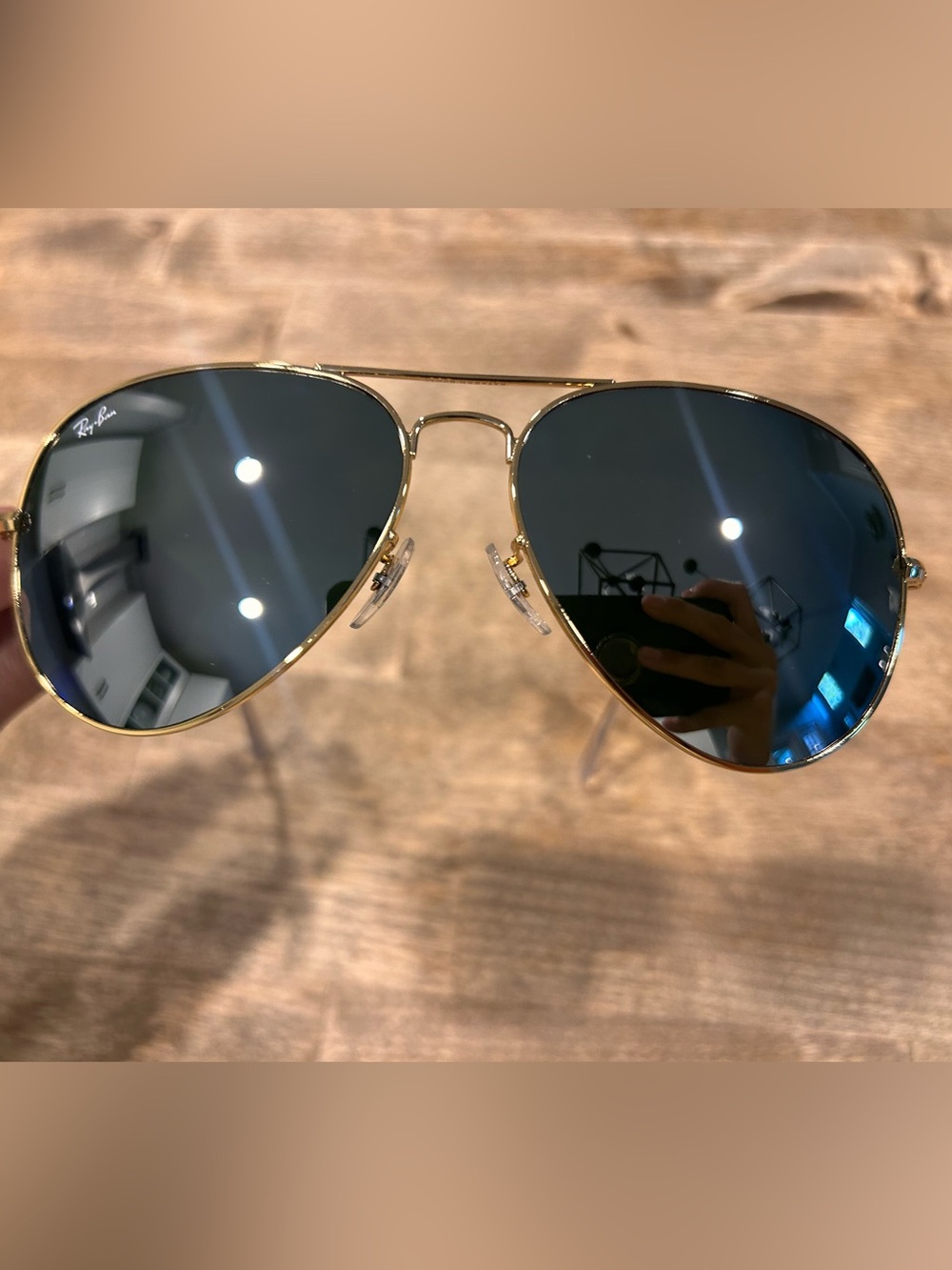 New Authentic Ray-Ban Gold Frame mirrored Black Lens Aviator  Women/Men
